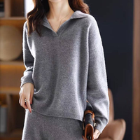 Ensemble deux pièces en laine et cachemire tricoté pour femme grande taille : pull et pantalon