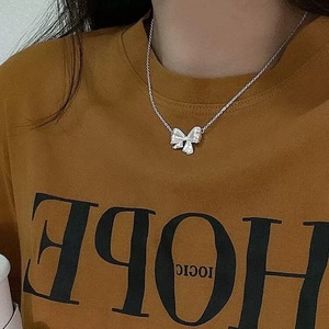 S925 Sterling Silver <b>Bow</b> Necklace 405cm Chain Length Bezel Setting <b>Gift</b> for Women Elegant Collarbone Chain Minimalist Style - Product Image 3