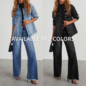 Denim costume femmes 2025 nouveau lavé ample costume décontracté droite jambes larges glisser pantalon mode <span class=keywords><strong>veste</strong></span> - Product Image 2
