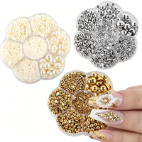 7/12 Grilles de Perles en Résine Mixtes, Breloques pour Ongles, Perles Demi-Cercle Or et Argent, Ornements et Accessoires pour Ongles, Décoration Artistique pour Salon de Manucure