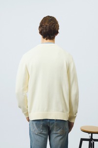 Frühling Sommer Herren Intarsia-Strick Pullover Creme Baumwolle Langarm Rundhals Maßgefertigter Segelboot-Grafik Sweater OEM - Product Image 2