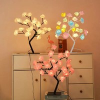 Lámpara de Mesa LED con Forma de Rosa, 45 cm, 24 LED, Luz Nocturna Romántica con Flores, Decoración Interior para Bodas y Dormitorios, Lámpara de Bonsái con Forma de Rosa
