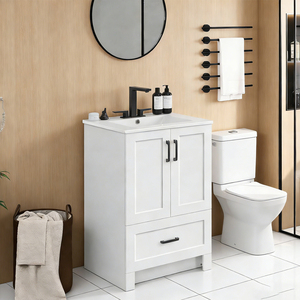 Mobile bagno moderno classico da 24 pollici con lavabo in ceramica, a pavimento, con vano contenitore - Product Image 6