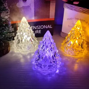 迷你圣诞树8厘米发光二极管电子蜡烛灯人造水晶餐桌餐厅装饰灯亚克力夜灯
