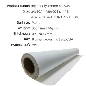 390g Matte 24/36/44 Inch Pigment Ink Inkjet Printing Polyester Cotton Canvas For Canon Epson