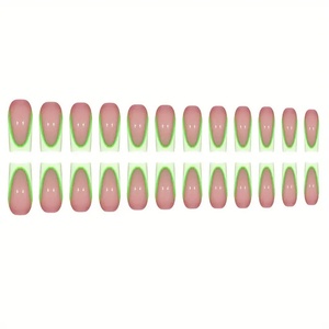 Vente chaude Cool Vert Détachable Nail Art 24pcs Moyen Carré Portable Ongles Artificiels Style Français <span class=keywords><strong>Faux</strong></span> Ongles - Product Image 3