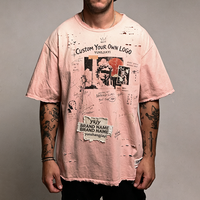 T-shirt graphique imprimé DGT en coton 100% pour homme, effet vieilli et délavé, fournisseur de t-shirts vintage à marque privée