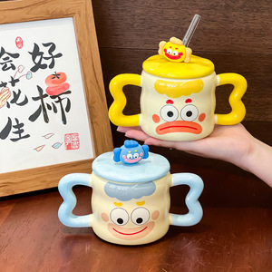 Mug en céramique avec couvercle et cuillère, tasse individuelle pour café, lait, eau, usage domestique, cadeau, été 2024 - Product Image 4