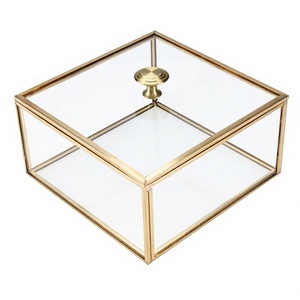 Ata International ATA Modern Square Glass Box with Metal Frame and Lid Tabletop Decorative Home Decor - Product Image 1