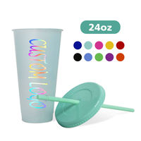 Vente en gros de tasse à paille en plastique en poudre scintillante réutilisable de 24oz avec couvercle et paille pour fête