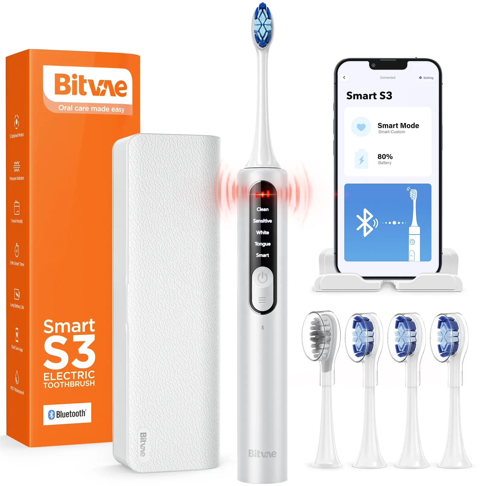 Bitvae S3 bianco 5 modalità spazzolino elettrico con APP
