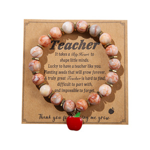 Teacher <b>Bracelet</b> With Red Apple Pendant Turquoise <b>Crystal</b> Beads Gift For Teachers Day - Product Image 5