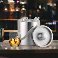 Seau à glaçons fantaisie isolant avec pinces, couvercle en acier inoxydable, double paroi portable, refroidisseur de boissons pour bar à domicile