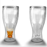 Chope à bière en verre borosilicate soufflé à la main à double paroi, transparente, capacité 401-500 ml, style américain pour les fêtes