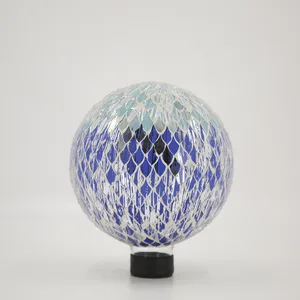 25厘米10英寸彩虹色蓝色大花园装饰太阳能马赛克玻璃球