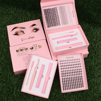 Kit d'extension de cils en grappes DIY en gros, courbure C et D, avec colle et fixateur, marque privée