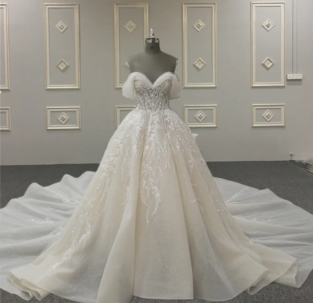 Exquisite Applicaties Luxe Kralen Kant Bridal Gown Off Shoulder Trouwjurk
