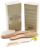 Brosse à cheveux pour bébé en bambou à poils de chèvre doux et naturels pour nouveau-né et femme Ensemble brosse et peigne en bois pour bébé