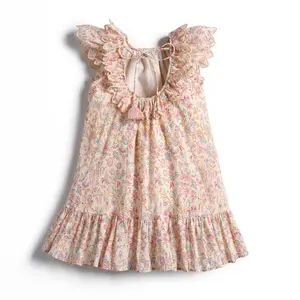 2024 In Stock Kids Clothes Girls Floral Cotton Dress With Embroidery Trims Summer Baby Spanish Boutique Dresses