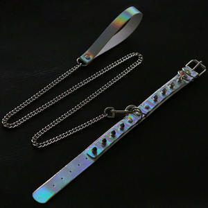 Rivet cuir Laser <span class=keywords><strong>collier</strong></span> ras du cou BDSM Bondage <span class=keywords><strong>collier</strong></span> avec chaîne en métal <span class=keywords><strong>laisse</strong></span> de chien femmes chambre bijoux de mode - Product Image 3