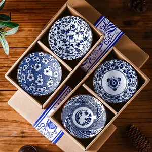 징더전 파란색과 흰색 도자기 세라믹 디너 그릇 세라믹 그릇 세트 선물 상자