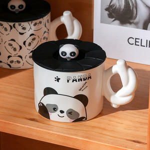 Tasse en céramique Panda mignon avec couvercle écologique <span class=keywords><strong>Internet</strong></span> célébrité Couple tasse petit déjeuner eau cadeau tasse <span class=keywords><strong>pour</strong></span> filles comprend cuillère accessoire - Product Image 2