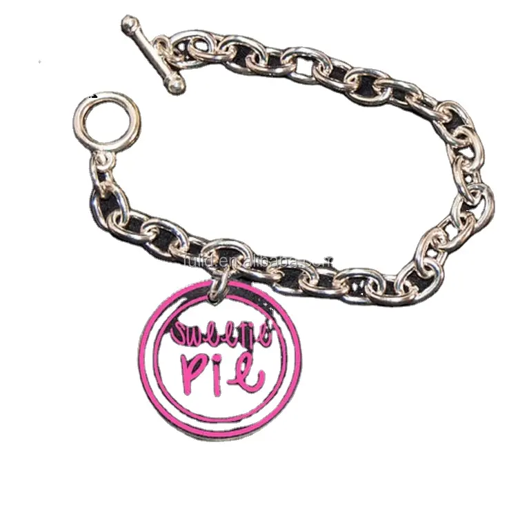 Benutzerdefinierte Klaren Acryl Plexiglas Blatt Rosa Kreis Bookbag Tag Kette Armband Keychain