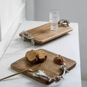 ถาดผลไม้ไม้กระถินพร้อมหูจับอะลูมิเนียมสำหรับเสิร์ฟอาหาร ชา กาแฟ - Product Image 5