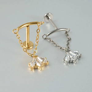 Boucles d'oreilles en alliage de titane G23, pendentif en zircon, clous en forme de cœur pour piercing d'oreille ou de lèvre, bijoux ASTM F136 - Product Image 4