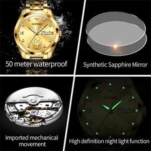 Reloj automático OUPINKE 3259 para hombre, reloj mecánico de oro real con doble calendario, reloj de pulsera de lujo a prueba de agua de primera marca para hombre. - Product Image 2