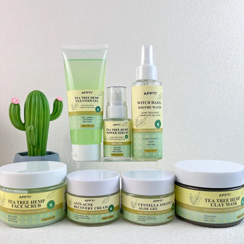 Private Label Bio-Hautpflege-Bleaching-Set Vegane Gesichts creme zur Verjüngung von Akne Feuchtigkeit spendender Teebaum Anti-Akne-Serum-Set