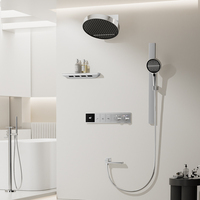 Nouvel ensemble de douche thermostatique tout-en-un encastré avec affichage numérique LED, robinet cascade et étagère de douche