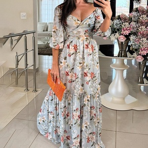 <span class=keywords><strong>Abbigliamento</strong></span> Femminile Primaverile, Nuovo Stile Vintage Elegante con Stampa Floreale, Scollo a V, <span class=keywords><strong>Taglie</strong></span> <span class=keywords><strong>Forti</strong></span>, Abiti in Stile Cinese - Product Image 3