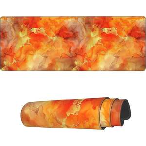 New style Large Non-Slip Laptop Mouse Pad 31.5 X 11.8 Inch Orange Marble Gold Liquid Desk Mat Stitched <b>Edges</b> <b>Rubber</b> Writing Table - Product Image 6