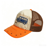 Gorra de béisbol de malla al por mayor, personalizada, de 5 paneles, con espuma de color a contraste, bordado 3D, tipo trucker con cierre a presión y cuerda.
