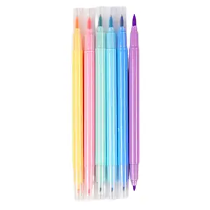 Juego de 6 marcadores de doble punto de calidad superior, colores vibrantes, pincel de doble punta, tinta a base de agua de punta fina, manualidades DIY, Bullet Art