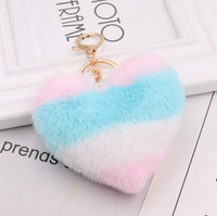 Porte-clés en peluche en forme de cœur rouge à la mode pour les couples, imitation fourrure de raton laveur, boule de fourrure de lapin, pendentif pour sac