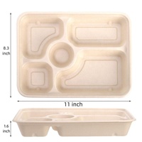 Assiettes en papier jetables à 5 compartiments plateau à lunch scolaire bagasse compostable plateau à plateau divisé pour buffet