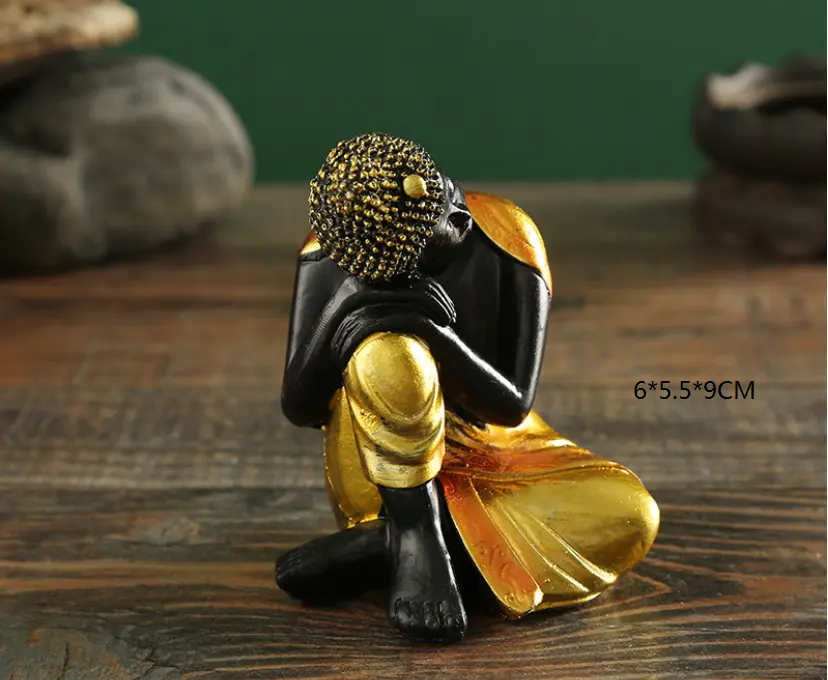 NUOVO DESAING CREATIVA SALOTTO di SONNO DELLA RESINA NERO ORO BUDDHA TEMPIO DECORAZIONE DELLA CASA ORNAMENTI INDIANO ANTICO BUDDHA DIO CASA