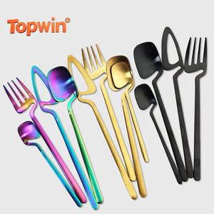 Modern Stainless Steel 304 Unique Custom Metal Coffee Tea Serving Hanging Spoon Fork Cutlery Flatware <b>Set</b> for Cup - Product Image 1
