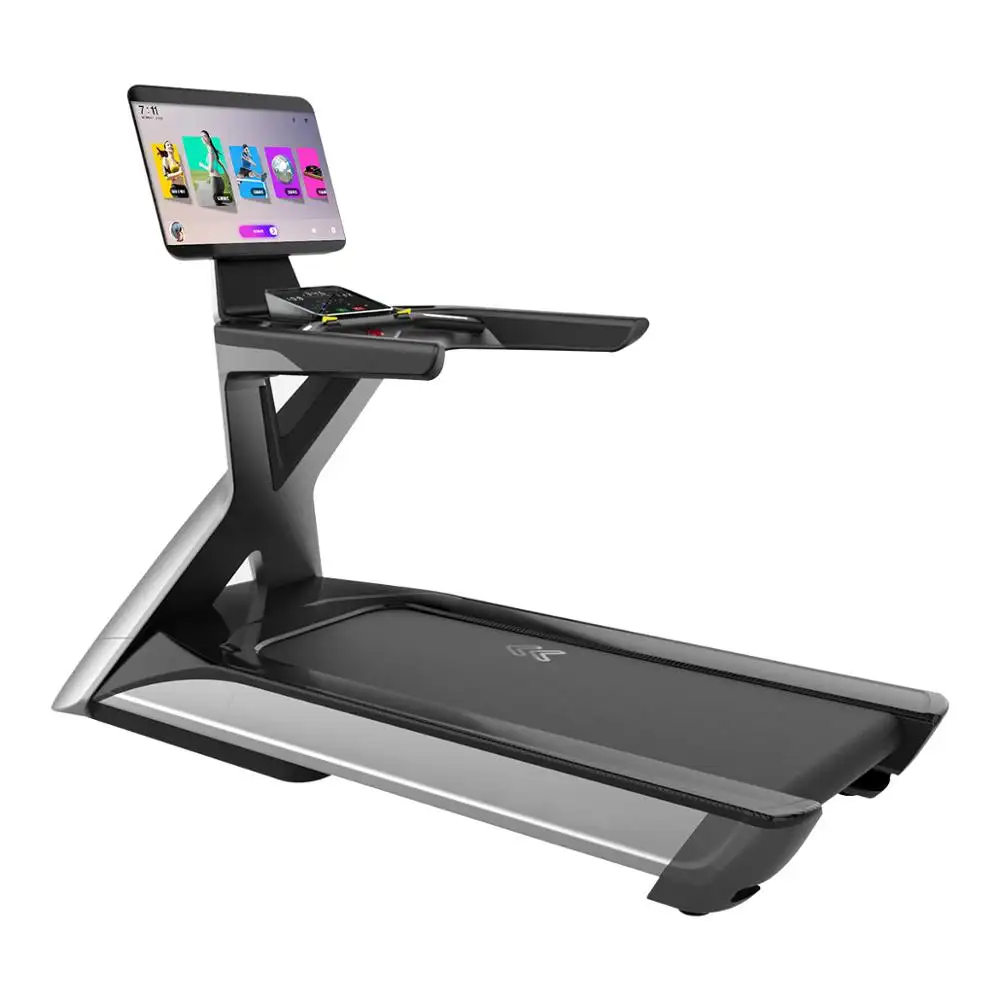 Penjualan Pabrik 21.5 "LCD Sentuh Scree Treadmill Komersial 9hp 200Kg Home Gym Kebugaran Treadmill AC Mesin Lari Layar Ganda