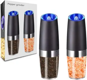 Hạt tiêu đen Mill Grinder Set Spice Jar điện trọng lực muối và hạt tiêu Máy xay với ánh sáng màu xanh