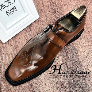 Chaussures habillées en cuir faites à la main pour hommes, finition laquée brillante, bout pointu, style anglais, chaussures de mariage montantes, légères - Product Image 1