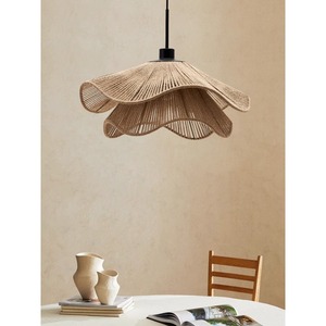 Lustre en corde de chanvre rond E27, lampe suspendue pour salon de thé, chambre à coucher, restaurant, style Wabi Sabi Zen, lampe à pétales artistique - Product Image 2