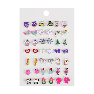 Cartoon Stud <b>Earrings</b> Set 21 Pairs Animal Owl Unicorn Flower Heart Women Fashion Jewelry Steel <b>Posts</b> - Product Image 5