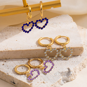 Pendientes de Aro de Acero Inoxidable con <span class=keywords><strong>Circonitas</strong></span> Multicolores Brillantes de Lujo, Pendientes Colgantes con Forma de Corazón Geométrico de Moda, Regalos para Mujer - Product Image 2