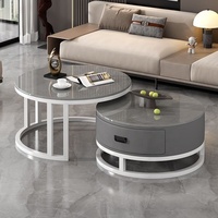 Offres promotionnelles : Ensemble de tables basses modernes gigognes en acier inoxydable avec plateau en dalle de roche, extensibles et avec rangement, pour salon