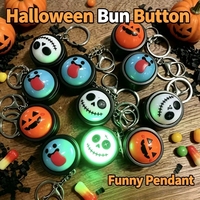 Porte-clés lumineux à bouton-poussoir pour Halloween, motifs Crâne, Citrouille, Fantôme, cadeau de fête, vente en gros