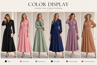 Robe Midi Femme Fatale Col V Style Français 2026 pour Femme, Coupe Évasée, Élégante et Sophistiquée, Printemps/Automne/Hiver