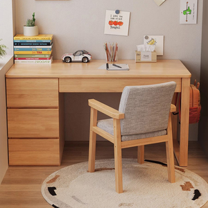 Sillas de escritorio de oficina de madera maciza de estilo minimalista nórdico con cajón de almacenamiento para el hogar, estudio para niños, uso en la oficina - Product Image 4